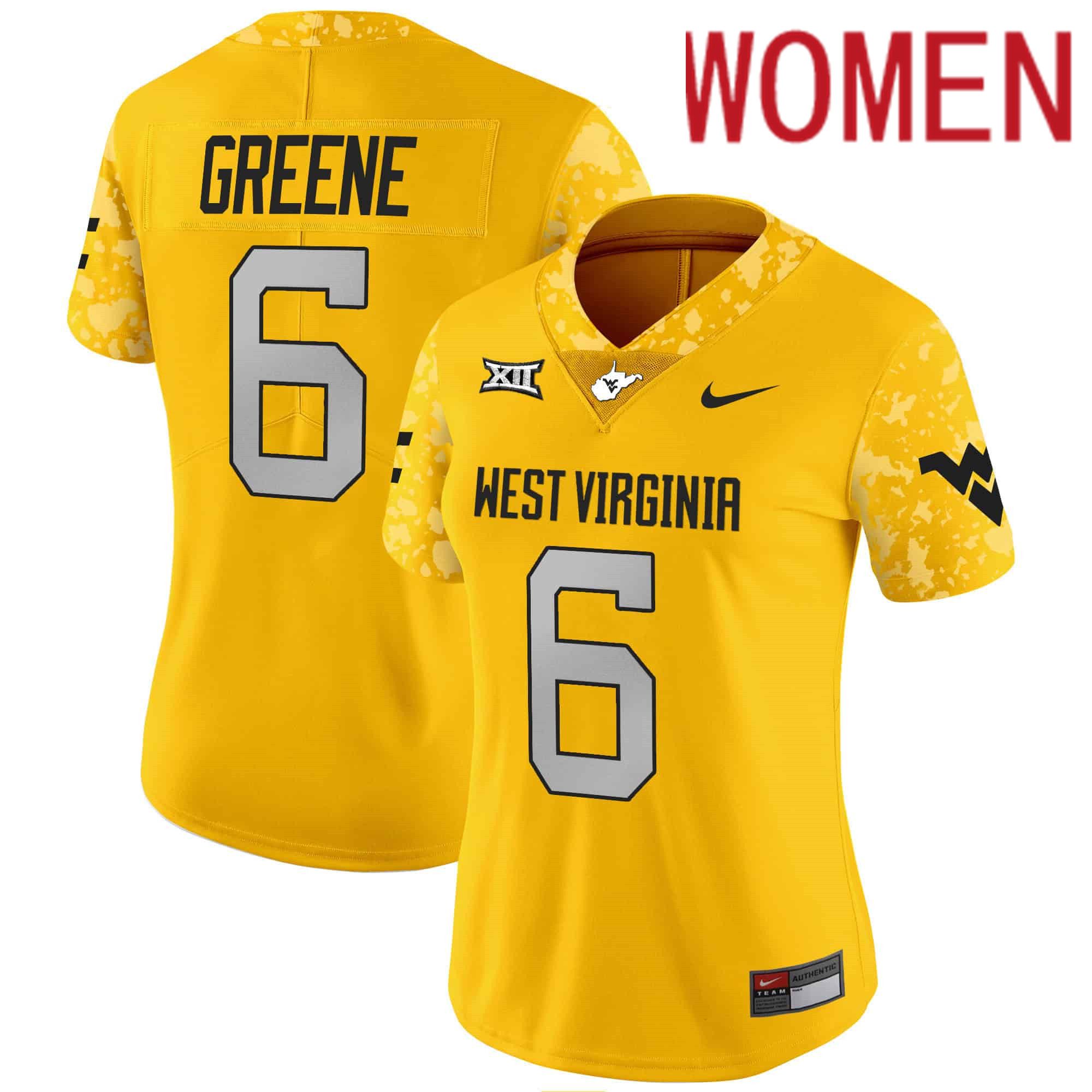 Women West Virginia Mountaineers #6 Greene Yellow 2024 Nike Vapor Limited NCAA Jersey->women nfl jersey->Women Jersey